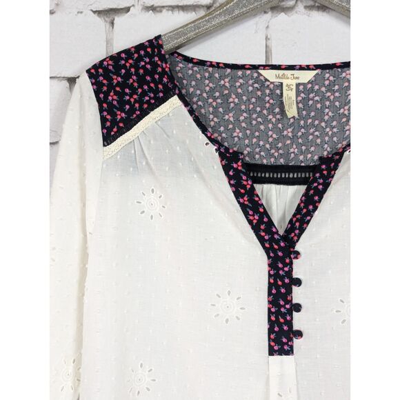 MATILDA JANE Ditsy Floral Embroidered Peasant Boho Cottage Eyelet Top Size XL - Picture 3 of 8